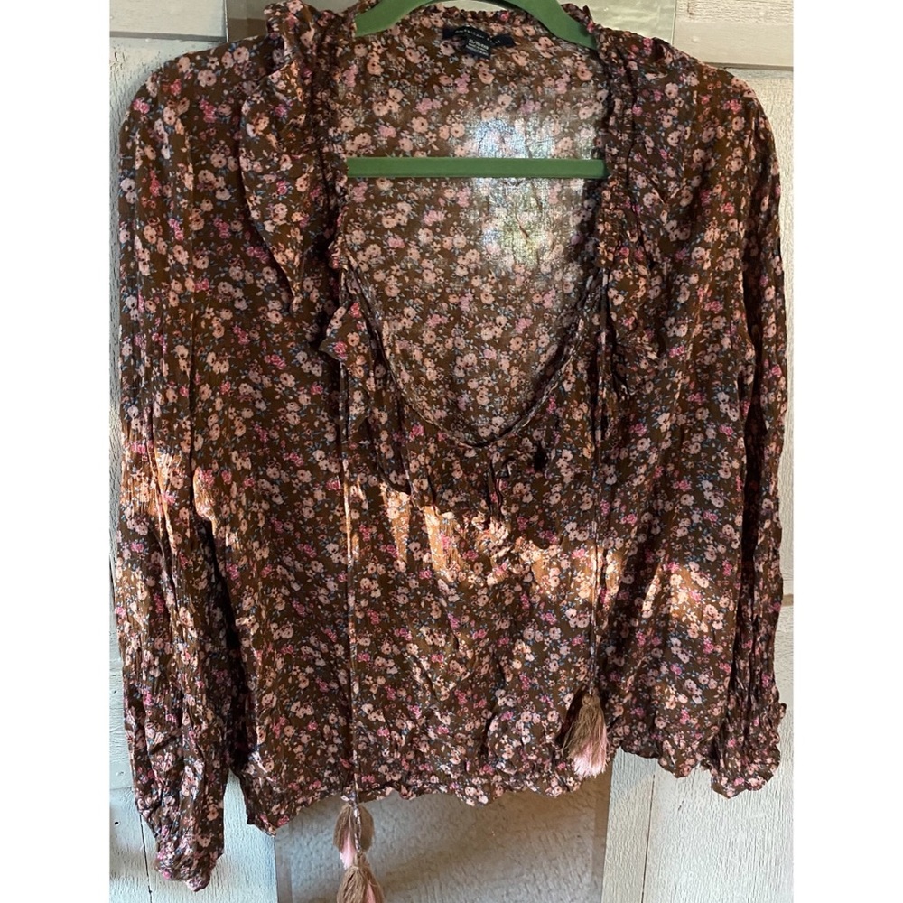 AE Brown Floral Peasant Style Blouse
